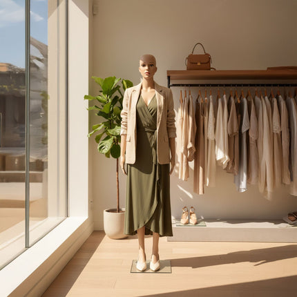 Women's Mannequin with Stand – Movable Arms, Glass Base