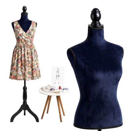 Women's Velvet Dress Form, Adjustable, Dark Blue