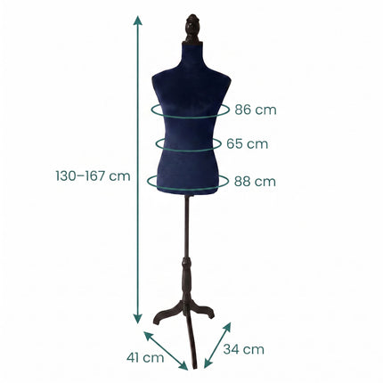 Women's Velvet Dress Form, Adjustable, Dark Blue