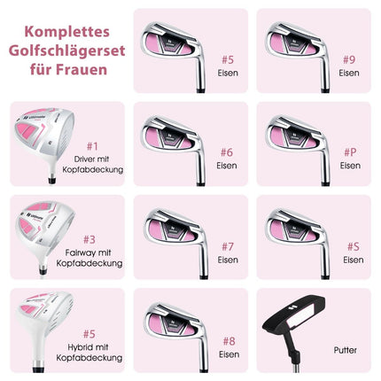 Women's golf club set 11-piece golf club sets right-handed with rain cover pink