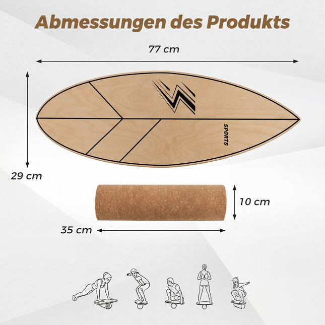 Wood Balance Board with Cork Roller, 11-Layer Birchwood