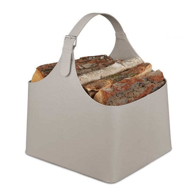 Wood Basket Artificial Leather Light Grey