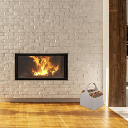 Wood Basket Artificial Leather Light Grey