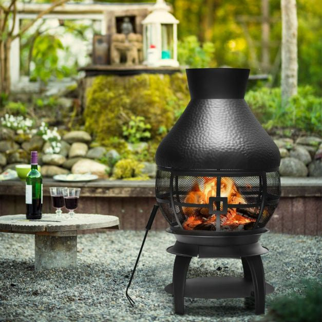 Wood-Burning Cast Iron Chiminea With Mesh, Ash Tray