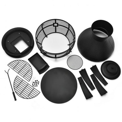 Wood-Burning Cast Iron Chiminea With Mesh, Ash Tray
