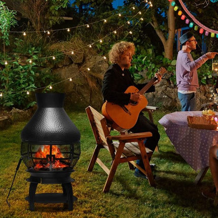 Wood-Burning Cast Iron Chiminea With Mesh, Ash Tray