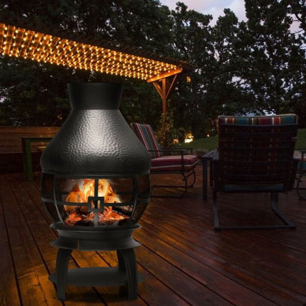 Wood-Burning Cast Iron Chiminea With Mesh, Ash Tray