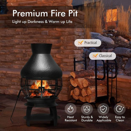 Wood-Burning Cast Iron Chiminea With Mesh, Ash Tray