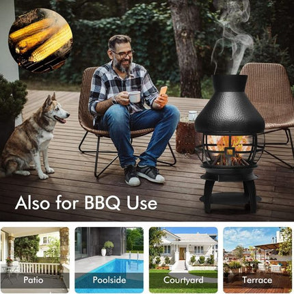 Wood-Burning Cast Iron Chiminea With Mesh, Ash Tray