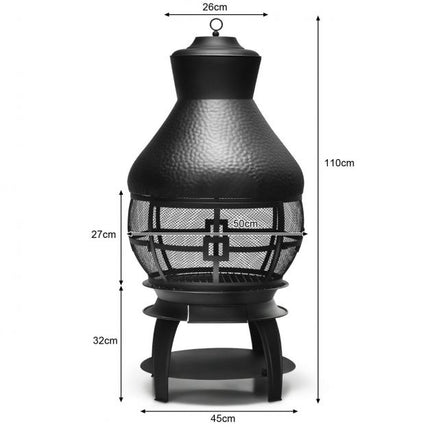Wood-Burning Cast Iron Chiminea With Mesh, Ash Tray