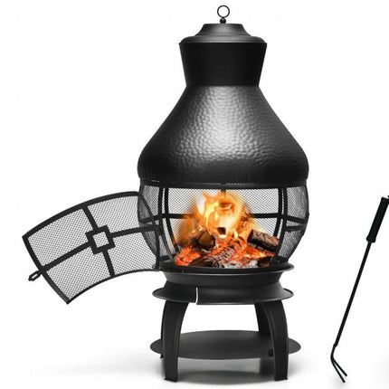 Wood-Burning Cast Iron Chiminea With Mesh, Ash Tray