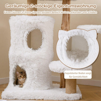 Wood Cat Tree with Plush Platforms & 2-Level Cat House