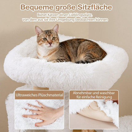 Wood Cat Tree with Plush Platforms & 2-Level Cat House