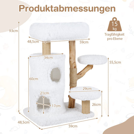 Wood Cat Tree with Plush Platforms & 2-Level Cat House