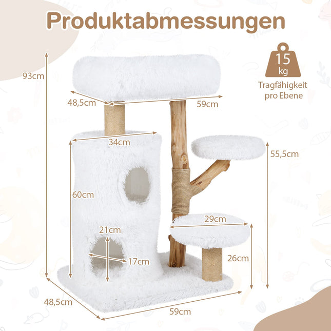 Wood Cat Tree with Plush Platforms & 2-Level Cat House