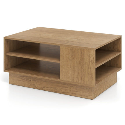 Wood Coffee Table with Storage & Open Shelves