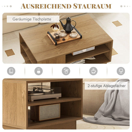 Wood Coffee Table with Storage & Open Shelves
