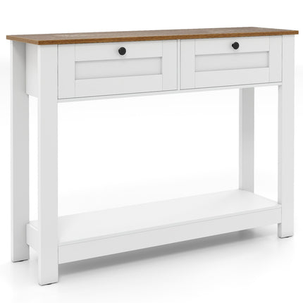 Wood Console Table with 2 Drawers and Shelves, White