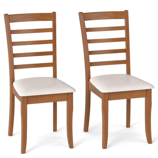Wood Dining Chair Set of 2, Ergonomic, Beige, Rubberwood