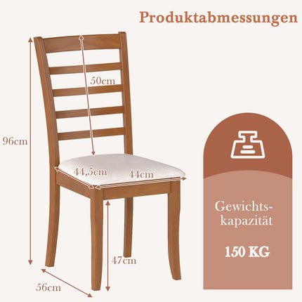 Wood Dining Chair Set of 2, Ergonomic, Beige, Rubberwood