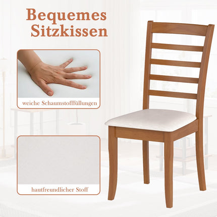 Wood Dining Chair Set of 2, Ergonomic, Beige, Rubberwood