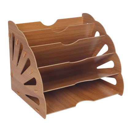 Wood-Effect Letter Tray, 5 Slots – Dark Brown MDF