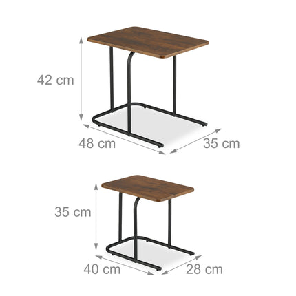 Wood Effect Nesting Tables, Set of 2, Black Metal Legs