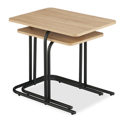 Wood Effect Nesting Tables, Set of 2, Black Metal Legs