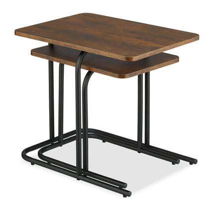 Wood Effect Nesting Tables, Set of 2, Black Metal Legs
