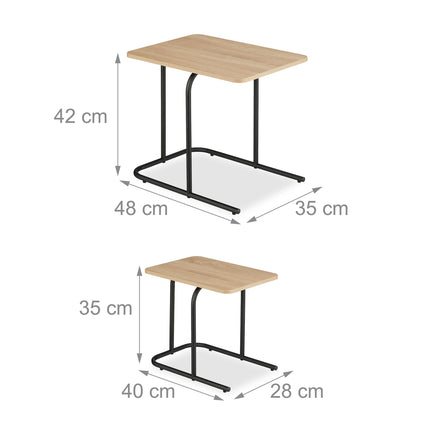 Wood Effect Nesting Tables, Set of 2, Black Metal Legs