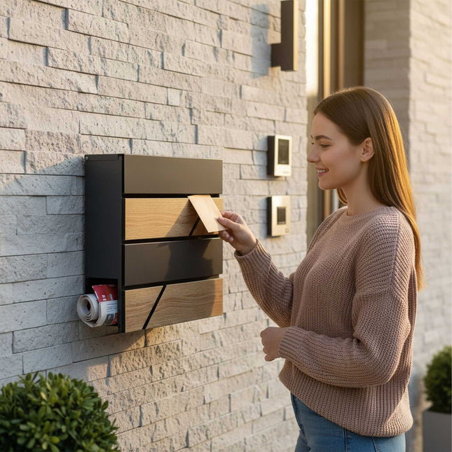 Wood-Effect Outdoor Letterbox with Newspaper Holder