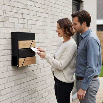 Wood-Effect Outdoor Letterbox with Newspaper Holder