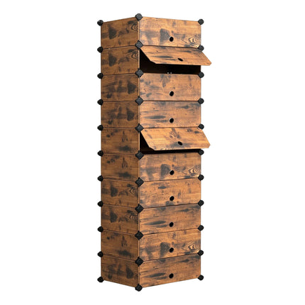 Wood-Effect Shoe Rack, 10 Compartments, Space-Saving