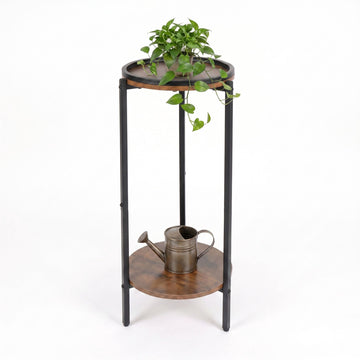Wood-Effect Side Table with 2 Shelves – Brown
