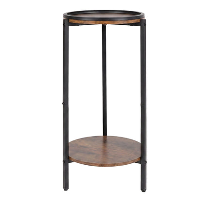 Wood-Effect Side Table with 2 Shelves – Brown