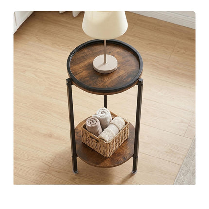 Wood-Effect Side Table with 2 Shelves – Brown