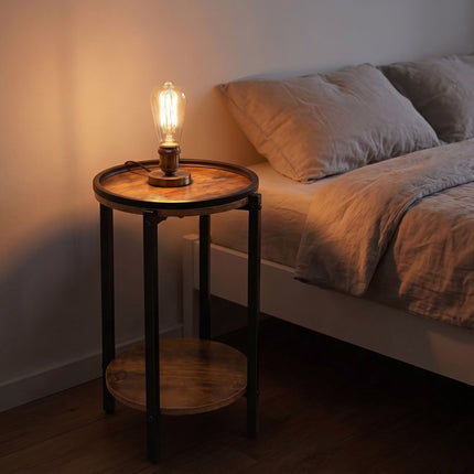 Wood-Effect Side Table with 2 Shelves – Brown