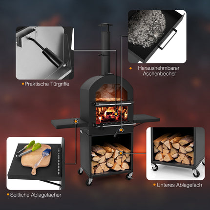 Wood-Fired Outdoor Pizza Oven with Cover and Stone