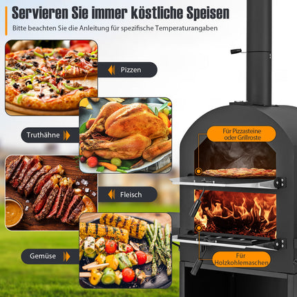Wood-Fired Outdoor Pizza Oven with Cover and Stone