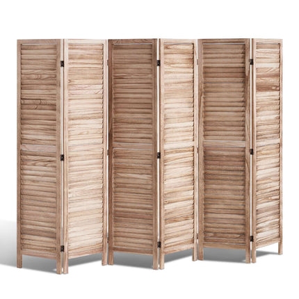 Wood Folding Room Divider, 6-Panel 66.9 in Louvered
