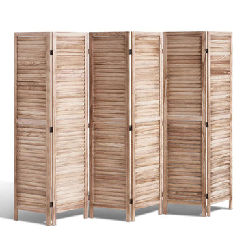 Wood Folding Room Divider, 6-Panel 66.9 in Louvered