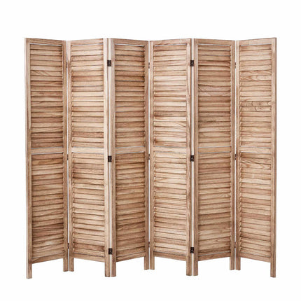 Wood Folding Room Divider, 6-Panel 66.9 in Louvered