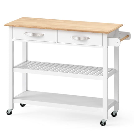 Wood Kitchen Cart with Countertop, 2 Drawers & Shelves