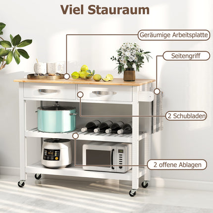 Wood Kitchen Cart with Countertop, 2 Drawers & Shelves