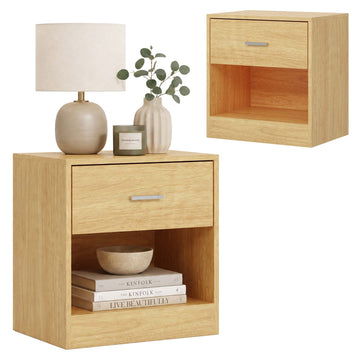 Wood-Look Bedside Table with Drawer, 2-Pack MDF