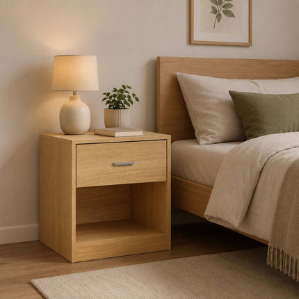 Wood-Look Bedside Table with Drawer, 2-Pack MDF