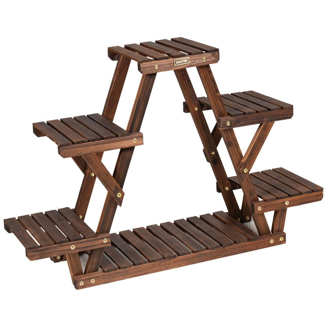 Wood Plant Stand, 6-Tier Triangle Shelf, 99x25x64.5 cm