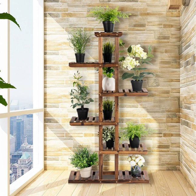 Wood Plant Stand with 6 Tiers for Indoor/Outdoor Use