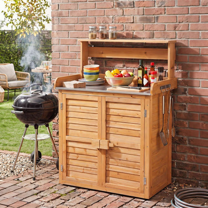 Wood Plant Workstation with Stainless Steel Top, Shelves