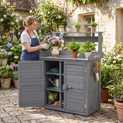 Wood Plant Workstation with Stainless Steel Top, Shelves